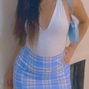 Blue plaid mini skirt